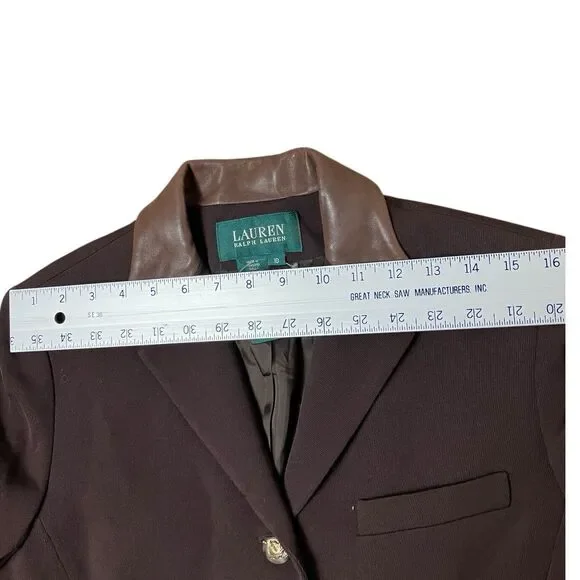 Lauren Ralph Lauren Brown Wool Leather Collar Horse Buttons Equestrian Blazer - Picture 12 of 14